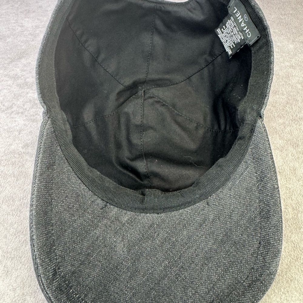 Chanel 22P Black Denim Sequin CC White Logo Baseball Cap Curved Peak Hat - Picture 8 of 13